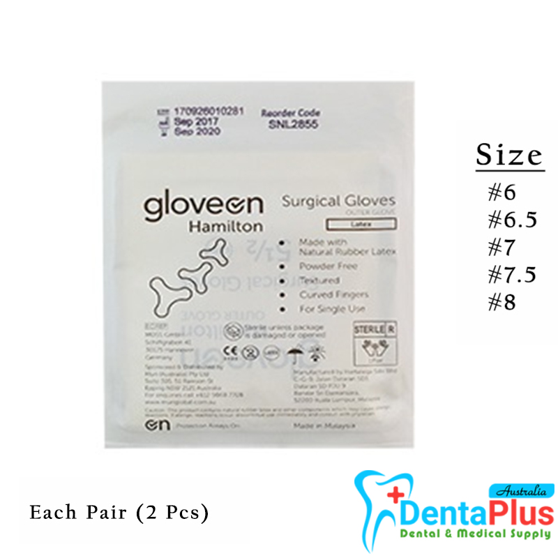 Hamilton Surgical Gloves Gloveon Latex Powder Free #Each Pair (2 Pcs Gloves)